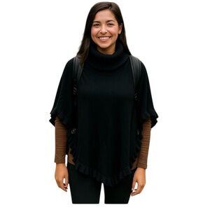 Joseph A. Classic Black Ribbed  Turtleneck Poncho Size Medium